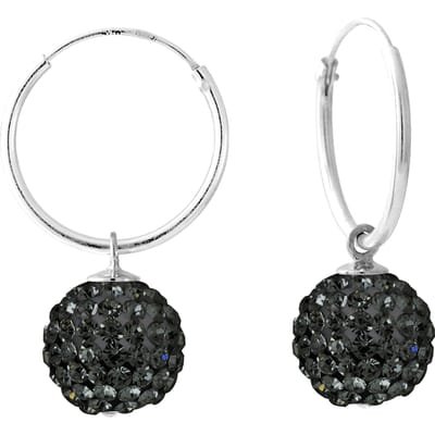 Créoles bol wit kristal zwart 10 mm zilver 925 - puur kristal