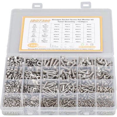 1220 stuks 304 roestvrij staal inbusschroef moer ring kit sterke slijtvastheid M2 M3 M4 M5