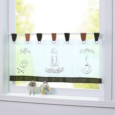 Transparante Voile Gordijn met Lussen zonder Boren voor Keuken en Eetkamer – 60 x 150 cm – Wit en Bruin