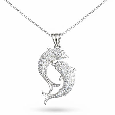 925 Zilver Dames Ketting - Dubbele Dolfijn - Romantisch & Uniek - Handgemaakt - Elegant