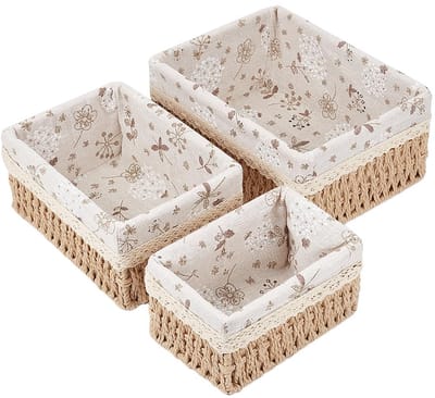 Manden, 18/22/26 cm, meerdere maten, bloemenopbergmanden, stapelbare organizer met bloemeninzet, rechthoekige gevlochten manden voor badkamer, woondecoratie