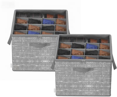 SONGMICS - Schoenendoos - Schoenorganizer 2-Delig - Voor Maximaal 16 Paar Schoenen - Met Handgrepen