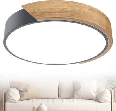Plafondlamp hout LED-plafondlamp hout Moderne plafondlampen Rond Lampen Plat Woonkamerlamp Slaapkamerlamp Lamp hout voor hal Keuken Lounge Balkon - Grijs frame - 48W Koud wit