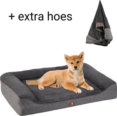 Meritosh© luxe orthopedisch hondenkussen M 91x69cm - Hondenmand met wasbare waterdichte hoes - Zacht hondenbed voor kleine en middelgrote honden honden - Grijs