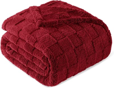 Flanellen fleece deken 152 x 203 cm - donkeroode super zachte en warme dekens voor alle seizoenen