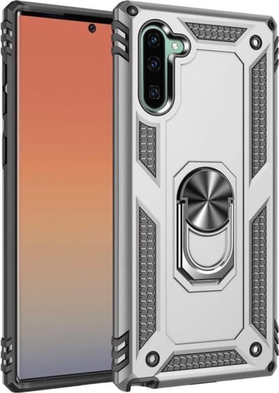 LuxeBass Hoesje geschikt voor Samsung galaxy Note 10 Hoesje - Anti-Shock Hybrid Ring Armor Zilver