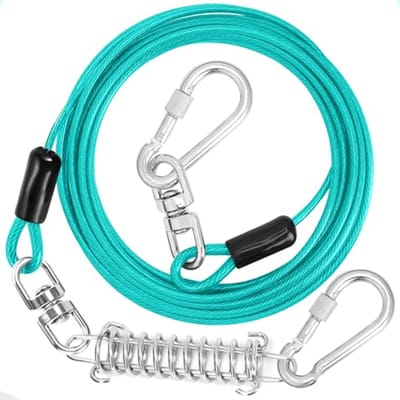 jenico Hondenuitbindkabel, 10/15/20/30/40/50/70/100/150FT hondenloperkabel met draaibare haak en schokveer, hondenriem loopband voor tuin buiten en camping, voor kleine tot middelgrote huisdieren tot