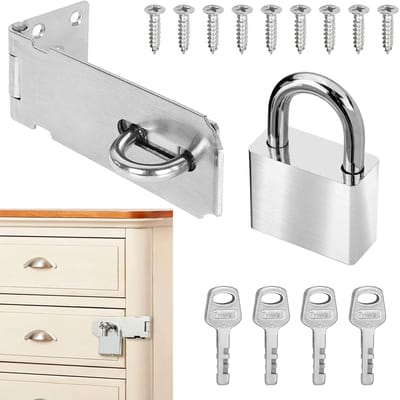 Dailygoods - Hangslot haaskit, grendel slot haasp met hangslot en schroeven, slotvoorziening veiligheid overval voor slaapkamer, tuin, schuur, garage, kastdeur (zilver)