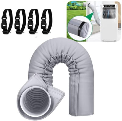 Draagbare Airco Slang Isolatiehoes – Warmte-isolatie – Eenvoudige Installatie – Universele Pasvorm – 150x53 cm – Lichtgrijs – 4 Verstelbare Gespen