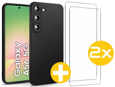 Hoesje en Screenprotector Combi Geschikt Voor Samsung Galaxy A56 - Zwarte Siliconen Hoesje + 2x Screenprotector