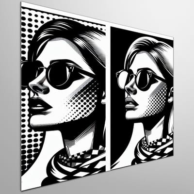 Pop art zwart wit schilderij | Monochrome chaos: an ode to Pop Art in black and white | Kunst - 20x20 centimeter op Dibond | Foto op Dibond