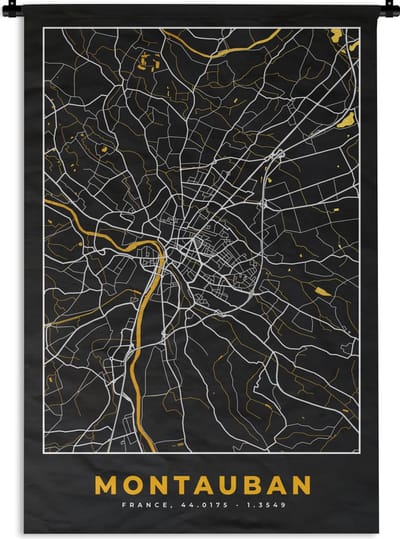 Wandkleed - Wanddoek - Frankrijk – Plattegrond – Kaart – Montauban – Stadskaart - 120x180 cm - Wandtapijt