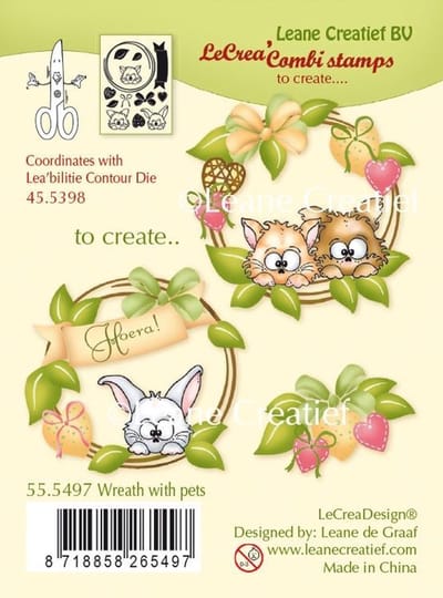 Leane creatief clearstamp - Wreath with pets easter - paaskrans met haasjes - haas pasen