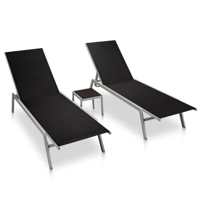 vidaXL - Ligbedden - 2 - st - met - tafel - staal - en - textileen - zwart