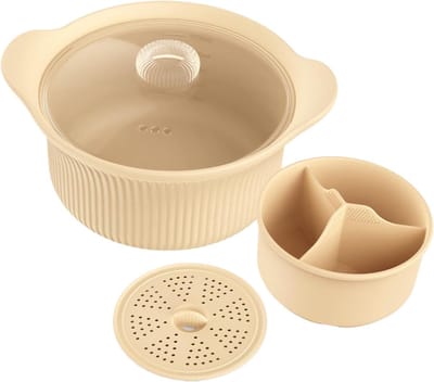 Veggie Stoomboot | met handvat compartiment pot - grote siliconen stoomboot magnetron kom, voor soep vis oven lucht friteuse thuis appartement koken keuken
