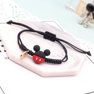 Bracelet Mickey Mouse Disney Bracelet Mignon en Corde Tressée à la Main Bracelet Couple Étudiant Bijoux Mode Artisanat Cadeau d'Anniversaire Ami black
