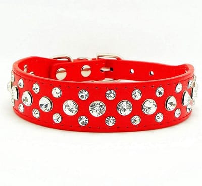 strass PU-leer kristal diamant halsband voor huisdier/hond/kat/puppy S M L XL (M, Rood)