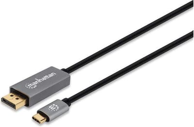 Manhattan 354851 DisplayPort-kabel DisplayPort / USB-C Aansluitkabel DisplayPort-stekker, USB-C stekker 3.00 m Grijs, Zwart Afgeschermd (drievoudig),