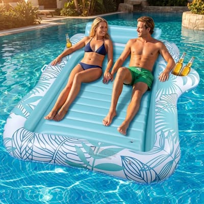 Tanning Bed Dubbel Luchtbed Zwembad Luxe en Comfortabel Design – Tanning Pool Bed Met Bekerhouder en Hoofdsteun Voor Ultieme Ontspanning – Opblaasbaar Zonnebed Stevig en Ruim Ligbed | Ideaal Voor Tuin, Zwembad en Zonnen