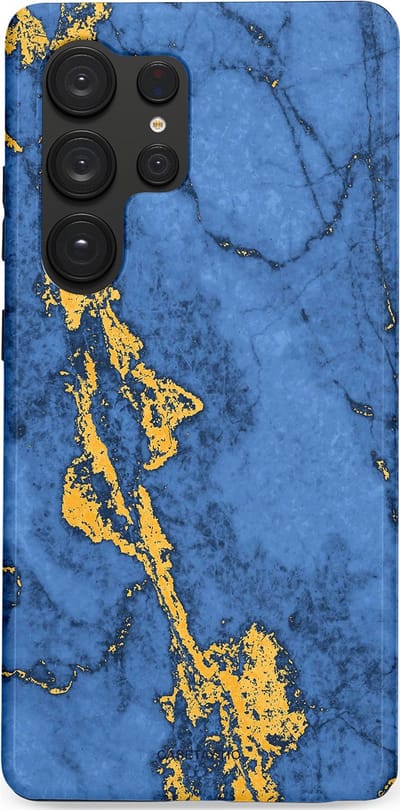 Casetastic hoesje geschikt voor Samsung Galaxy S25 Ultra - Dubbellaagse bescherming - Koninklijk Marmer - Fashion Case - Blauw Goud