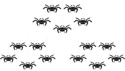 PartyDeco Halloween thema hangende spinnen - 15x - zwart - papier - 27 cm