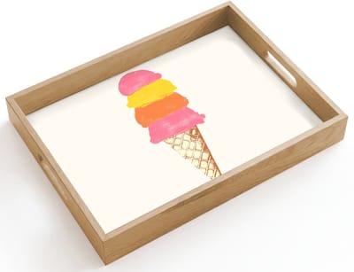 Dienblad hout 40x30 cm - Schootdienblad - Schepijs - Hoorntje - Illustratie - Minimalistisch - Borrelplank rechthoek - Plateau dienbladen