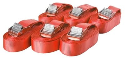 Spanbanden met Klemsluiting, 6 Stuks, 250 kg Belastbaar, 6 m x 25 mm, Rood