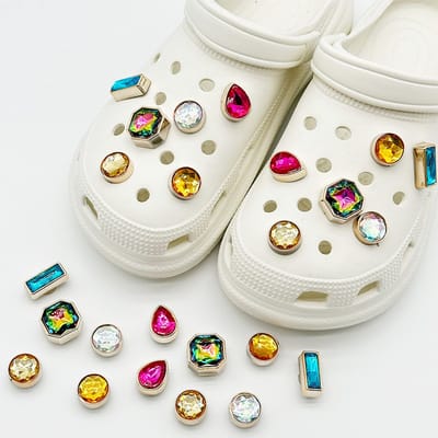 Schoenaccessoires-geschikt voor crocs charms- geschikt voor crocs pins- geschikt voor crocs Accessoires- geschikt voor Crocs Jibbitz-Set met gekleurde diamanten [12 stuks met sluiting]