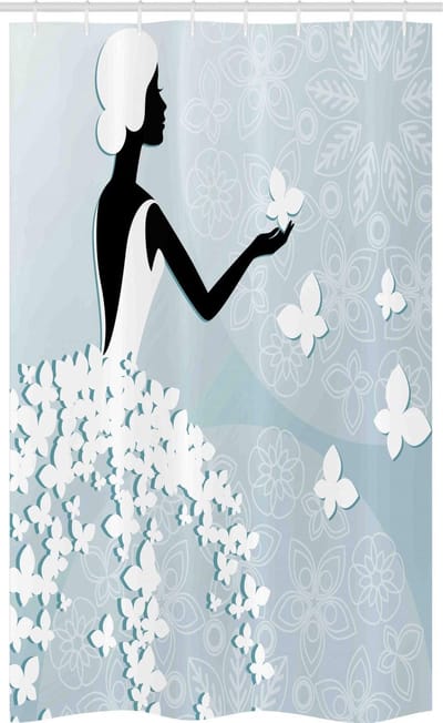 ABAKUHAUS Douchgordijn Bloemen – 120x180 cm – Lichtblauw & Wit – Waterbestendig
