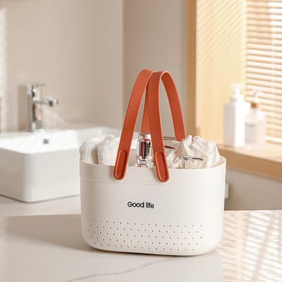 Panier de Bain Portable Creux Poignée en Silicone Panier de Bain Portable Panier de Rangement pour Articles de Toilette de Dortoir d'Étudiant blanc