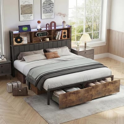Tweepersoonsbed - Bed met laden - Slaapcomfort creëren - Geïntegreerd laadstation - 160x200 cm - Zwart