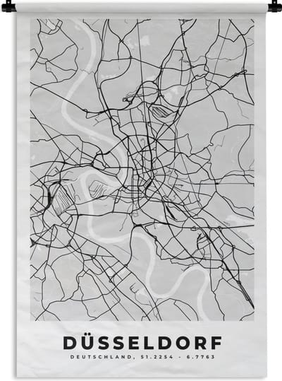 Wandkleed - Wanddoek - Duitsland - Stadskaart - Plattegrond - Düsseldorf - Kaart - 120x180 cm - Wandtapijt