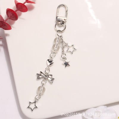 Porte-clés tendance coréen avec nœud en perles et pendentif en forme de cœur, accessoire de sac pour fille, style Y2K, 2025 brown