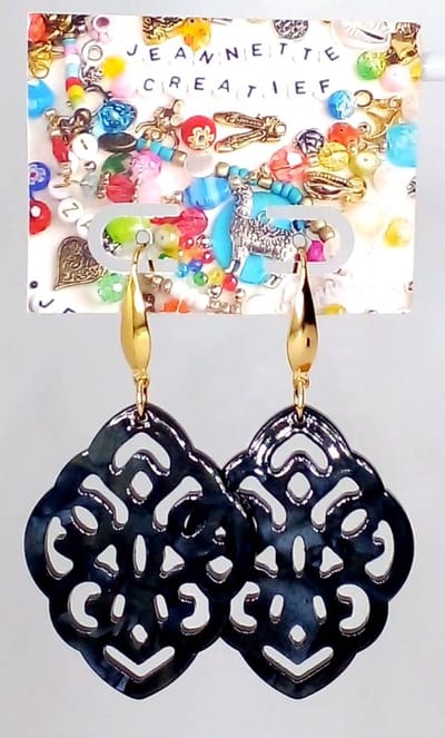 Jeannette-Creatief® - Resin - Barok Ruit - Zwarte Oorbellen - Gouden Oorbellen - Oorbellen - Resin Oorbellen - Oorbellen Dames