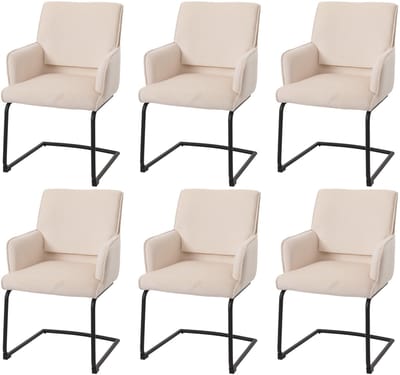 Set van 6 sledestoelen MCW-N60, eetkamerstoel keukenstoel stoel, stof/textiel Öko-Tex ~ crème-beige