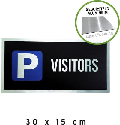 Pictogram/ bord - Luxe uitvoering | "Visitors" | 30 x 15 cm | Geborsteld Dibond | Zwart | Blinkend | Bezoekers | Roestvrij | Duurzaam | Engels | Parkeerplaats | 1 stuk