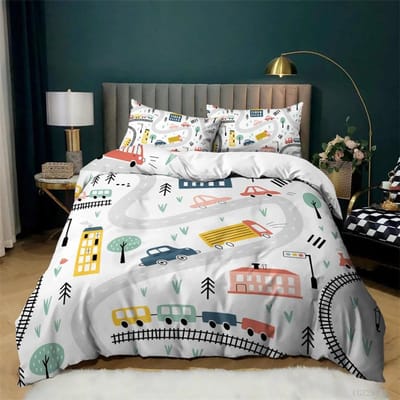 Kinderen Graafmachine Tractor Vrachtwagen voor Kinderen Jongens Meisjes Slaapkamer Decoratie Bouwvoertuig Cartoon Dekbedovertrek Kraan Dekbedovertrek 264x228cm 3pcs