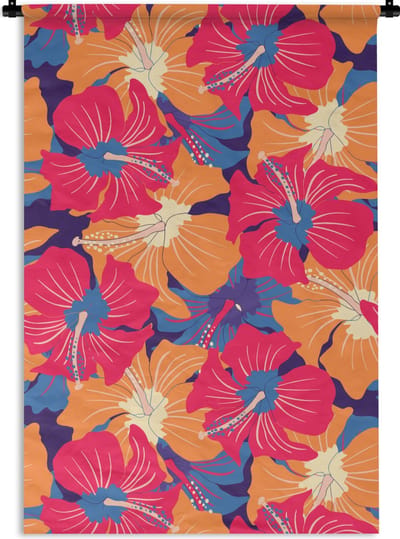 Wandkleed - Wanddoek - Zomer - Bloemen - Hawaii - Patronen - 60x90 cm - Wandtapijt