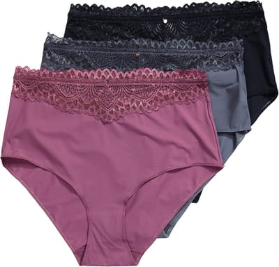 TruYou - Dames - TruYou maxislips set van 3 kanten boorden microvezel - Grijs magenta - Maat 46+