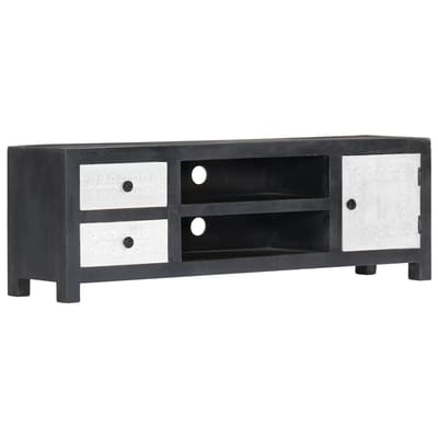 vidaXL - Tv-meubel - handgesneden - 120x30x40 - cm - massief - mangohout - grijs - wit