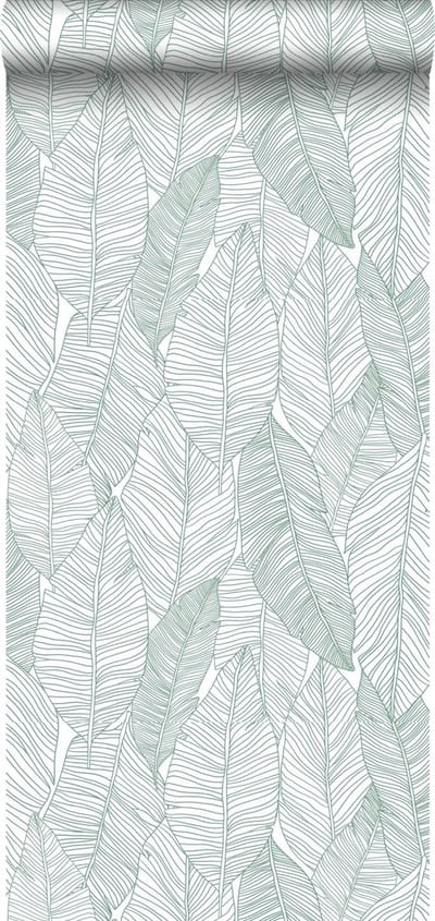Walls4You behang bladeren groen en wit - 935309 - 0,53 x 10,05 m