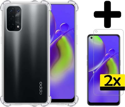 Hoesje - Met Screenprotector - 2 Stuks - Geschikt voor OPPO A74 5G - Sterk & Shockproof - Siliconen Case - Back Cover - Telefoon Hoes - Shock Proof - Telefoonhoesjes - Transparant