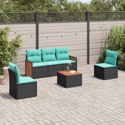 vidaXL - 6-delige - tuinbankset - met - kussens - van - zwart - polyrotan