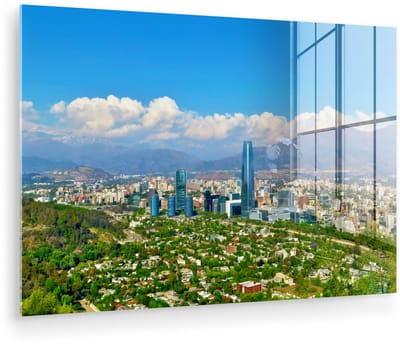 ® Glasschilderij 180x120 cm - Schilderij acrylglas - Kleurrijke omgeving rondom de stad Santiago in Chili - Foto op glas - Muurdecoratie woonkamer - Wanddecoratie slaapkamer - Schilderijen