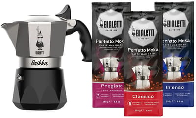 Bialetti New Brikka - 100ml - 2 kops + Bialetti Koffie Proefpakket - 3 x 250 gram