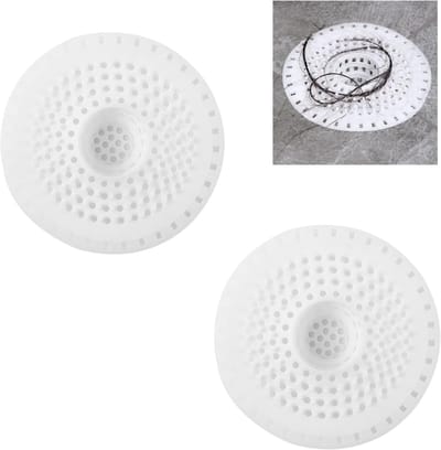 Famanu – 2 stuks afvoerzeef van siliconen - haarvanger voor douche - afvoerbescherming - afneembaar filter voor keuken - badkuip en badkamer - anti-haren (wit)
