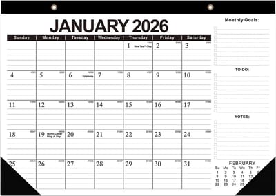 Wandkalender 2026 - Jaarkalender Organizer - Planning en Organisatie - 18 Maanden Dekking - 43 x 30.5 cm - Zwart