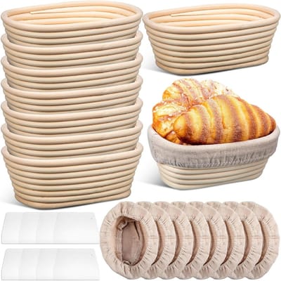 Brood Manden Set - Rijsmanden Deeg - Brood Bakken Thuis - Natuurlijk Rattan Materiaal - 12 Stuks 20cm - Beige