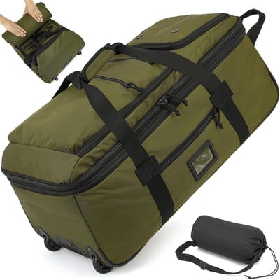 Vouwbare Reistas met Wielen, Uitbreidbare Reisbagage voor Vakantie en Dagelijks Gebruik, 76cm, 85-100L, Groen, Ideaal voor Mannen en Vrouwen