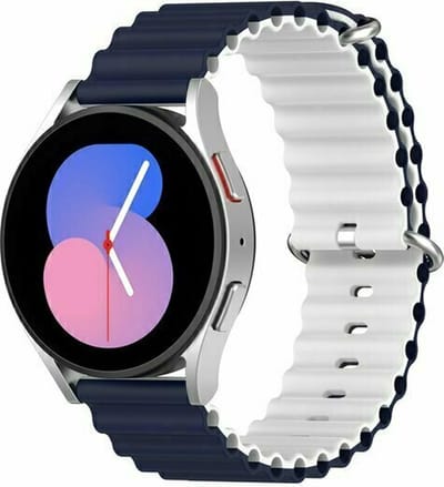 By Qubix - 22mm - Ocean Style siliconen bandje - Donkerblauw / wit - geschikt voor Huawei Watch 3 / 4 / 5 (pro) - 46mm & geschikt voor Huawei Watch GT / GT 2 / GT 3 (pro) / GT 4 (pro) / GT 5 (pro) / GT 6 (pro) 46mm / Ultimate / Ultim